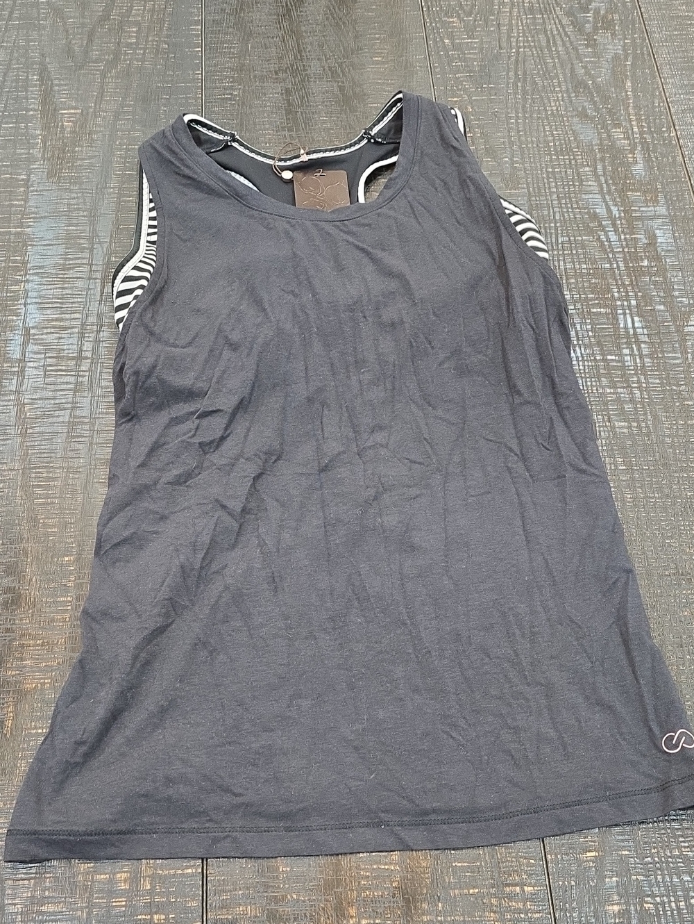 Women’s Workout Black Tank Top with Striped Sports Bra Detail